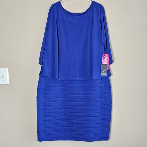 Adrianna Papell 22W NWT Women Plus Banded Two-For‎ Dress Pleat Tiered Blue $160 - Picture 1 of 13